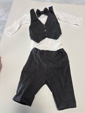 Custom baby suit 3m gray with bow tie onesie outfit dress up